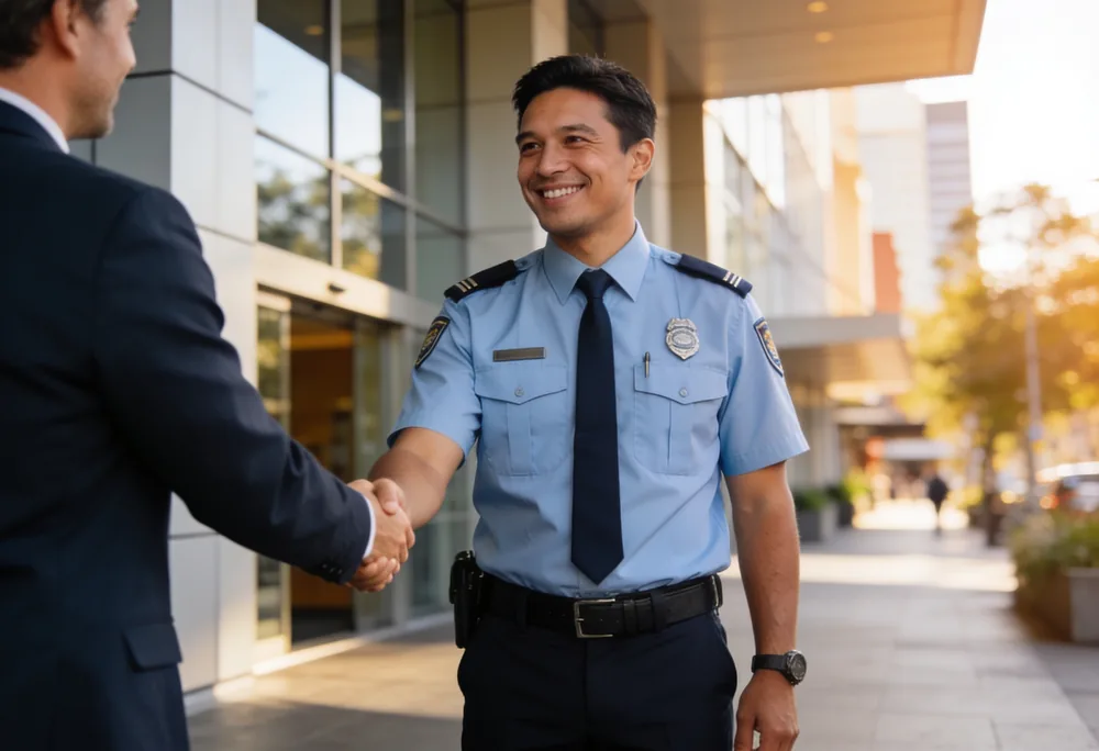 Security guard meeting a Melbourne business owner