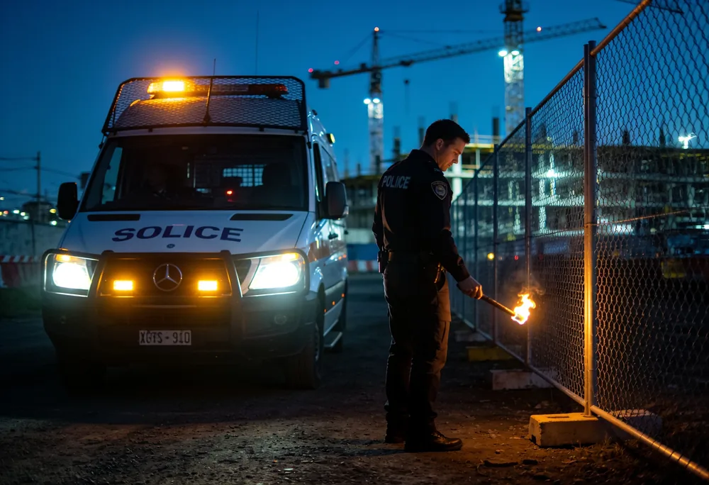 Security patrol vehicle at a Melbourne site at night