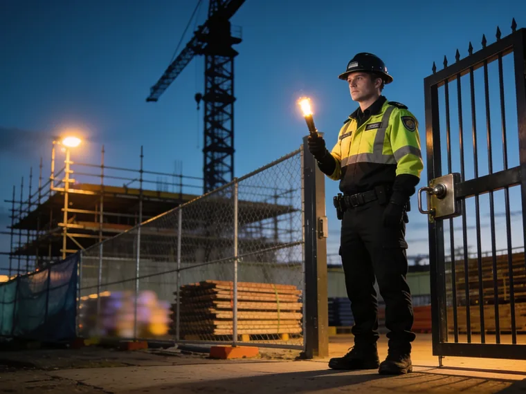 Construction site security guard protecting a Melbourne build site